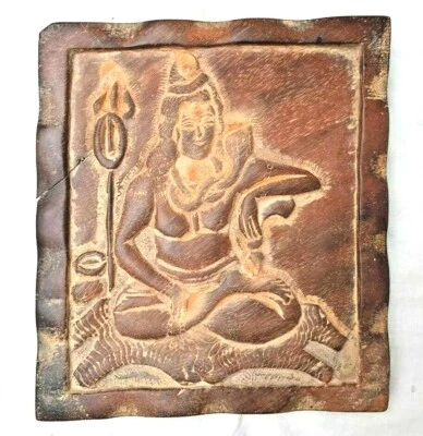 Antiguo marco de pared antiguo de madera artesanal de madera hindú Señor Shiva figura en relieve Foto 1 de 4