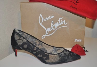 Christian Louboutin SARAMOR Encaje Tul Punta Punta Punta Zapato de Bomba Negro Gamuza 36.5-6US Foto 1 de 4