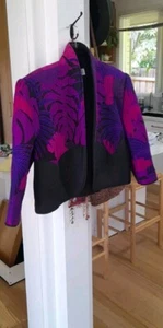 Vintage 1990s Purple Fuschia Thai Silk Quilted Cropped Jacket S - Picture 1 of 6