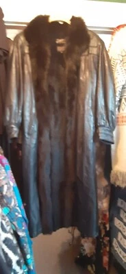 Abrigo largo completo de esmoquin de piel de zorro con forro de conejo cizalla de cuero negro mediano GRANDE Foto 1 de 4