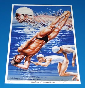 ART LEE BIVENS Swimming Diving Olympic Games signed Print Art Prints Poster - Picture 1 of 6