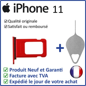 TIROIR SUPPORT CARTE SIM DE L'IPHONE 11 ROUGE AVEC JOINT ÉTANCHÉITÉ + OUTIL - Photo 1 sur 3