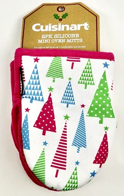 Mitones para horno de Navidad Cuisinart 2pk Mini blanco rosa verde azul árboles navideños Foto 1 de 4