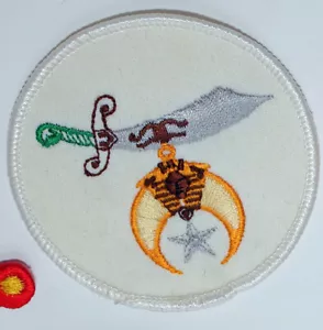 Masonic Shriner Embroidered Sword Moon Star Emblem Round Patch Aleppo Freemasons - Imagen 1 de 1