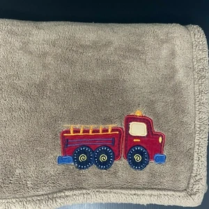 Carters Brown Baby Blanket Embroidered Red Fire Truck Engine Security Lovey - Picture 1 of 6