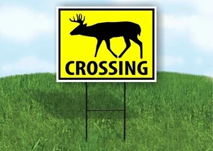 DEER BUCK DOE CROSSING XING YELLOW Plastic Yard Sign ROAD SIGN with Stand - Picture 1 of 5