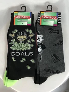 2 Pairs of Monopoly Men's Socks Shoe Size 6-12 Money Goals Black/Gray - Picture 1 of 4