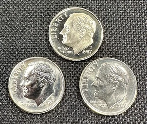 1987 P D S Roosevelt Dime Lot from Proof & Mint Sets 3 Coins - Picture 1 of 2