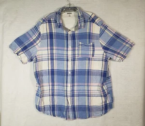 Camisa KingSize Para Hombre 2XLT 2XL Grande Alta Azul Cuadros Mezcla de Lino Bolsillo Manga Corta - Imagen 1 de 10