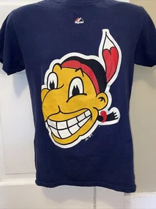 CLEVELAND INDIANS CHIEF WAHOO T Shirt VINTAGE MAJESTIC Men’s SMALL Rare Tribe - Picture 1 of 4