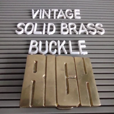 Hebilla de cinturón de latón macizo vintage nombre personalizado RICO Taiwán ROC 4173 retro años 70 Foto 1 de 4