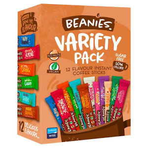 Beanies Flavoured Coffee Sticks Variety Pack Sachets - 12 Instant Coffee Sticks