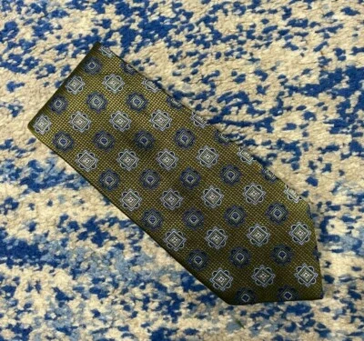 Corbata David Donahue Verde Azul Negro Plata Geométrica Italiana Seda Hecha a Mano EE. UU. Foto 1 de 4