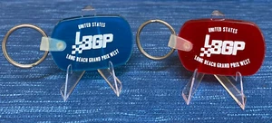 Long Beach CA Grand Prix West California Keychain Key Ring Pair Blue Red 15B - Picture 1 of 1