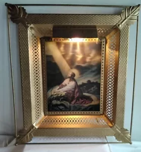 Antique 3D hologram pitcher Frame lenticular Religious Jesus brass light works - Picture 1 of 6
