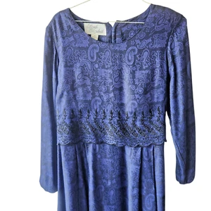 Abito vintage Sarah Elizabeth blu ricamato fiori pieghe cravatte taglia 16 stravagante - Foto 1 di 6