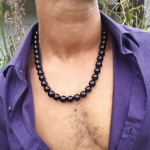 Mens 10mm Natural Black Obsidian Bead Necklace Choker Men Necklace Jewelry 20''