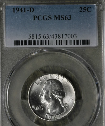 Nice Uncirculated 1941-D Washington Quarters - PCGS MS63!! Cover