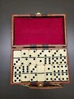 Vintage Dominoes 28 Piece Set Leather Wooden Lock Box