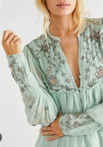 Free People Bali Golden Sun Embellished Beaded Party Mini Dress XS - Picture 1 of 9