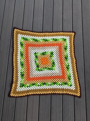 Vintage Square Afghan Multi Colored Lap Throw Handmade In USA - Image 1 of 4