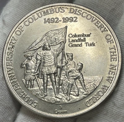 1992 Turks & Caicos Islands 5 Crown Coin - Image 1 of 4