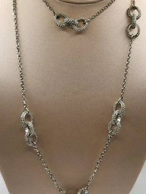 Vtg Y2K JUICY COUTURE Silver Tone Crystal Encrusted Circles Bow Toggle Necklace - Image 1 of 4
