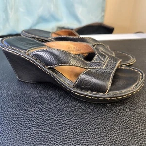 Geboren Sandalen Damen Größe 6 Schwarz Leder Kreuzriemen Slipper Offene Zehenpartie Boho W3897 - Bild 1 von 14