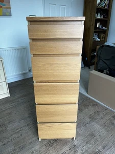 IKEA Malm Chest of 6 Drawers with Mirror, Oak Veneer, 40x123 Cm - Picture 1 of 15