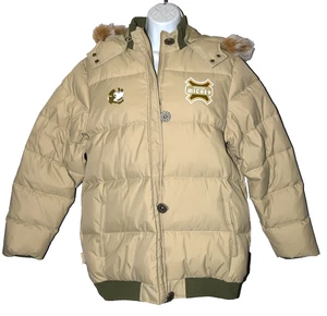 Disney Mickey Mouse Women’s Puffer Jacket Feather Down Beige Size L - Picture 1 of 13