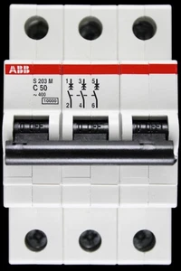 ABB 50 AMP CURVE C 10kA TRIPLE POLE MCB CIRCUIT BREAKER 2CDS273001R0504 S203M - Picture 1 of 6