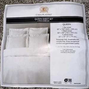 Casa Platino 4-teiliges Queen Size Lakenset Silbergrau Hergestellt in Indien Neu 100 % Baumwolle - Bild 1 von 11