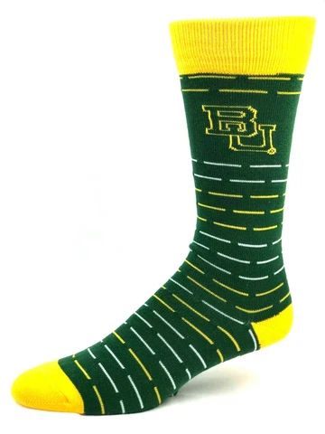 Baylor Bears Green Crew Socks with Yellow and White Lines Cover