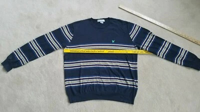 NWOT LyIe and Scott 100% Cotton Crew Neck Navy Sweater multi color striped XL - Image 1 of 4