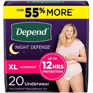 Depend Night Defense Incontinence Underwear, Adult Diapers, XL, 20 Count - Picture 1 of 9