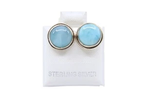 925 Sterling Silver with Larimar Stone Inlay Stud Earrings - Round Circular Stud - Bild 1 von 5