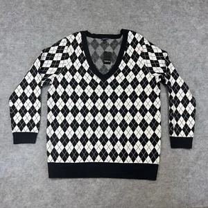Torrid Sweater Womens 2x 18-20 Plus Black Diamond Pattern Pullover V Neck NEW - Picture 1 of 20
