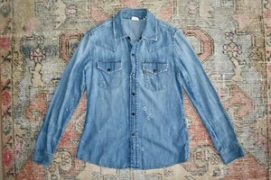 Levi's Vintage Clothing LVC 60s 70s Orange Tab Distressed Denim Shirt Womens S - Picture 1 of 7