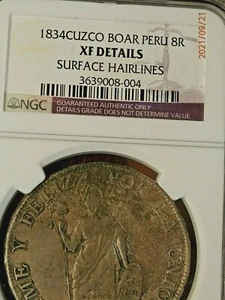 1834 PERU CUZCO BOAR 8 REALS NGC XF DETAILS #P-113 - Picture 1 of 5