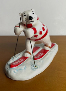 1995 Coca Cola Ceramic Polar Bear Figurine "Always Skiing" 157953 Boxed