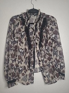 Spin Doctor Shirt Blouse Medium Gothic Skull Spiderweb Butterfly - Picture 1 of 6