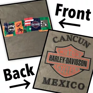Vintage 1999 Harley Davidson T-Shirt Mens SMALL Green Double Sided Cancun Mexico - Picture 1 of 6