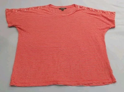 Camisa Lauren Ralph Lauren para mujer grande roja blanca a rayas con cordones mangas cortas Foto 1 de 4