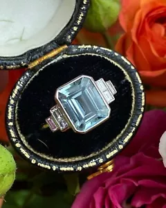 3.40 Ct Emerald Cut Natural Aquamarine Diamond Engagement Ring 14K White Gold - Picture 1 of 7