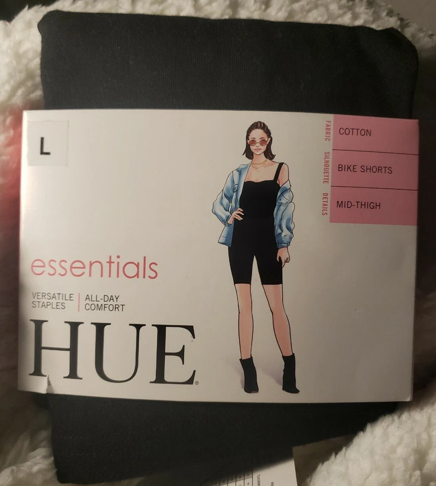 Pantalones Cortos de Bicicleta HUE Para Mujer Algodón Medio Muslo Negros Talla L Foto 1 de 1