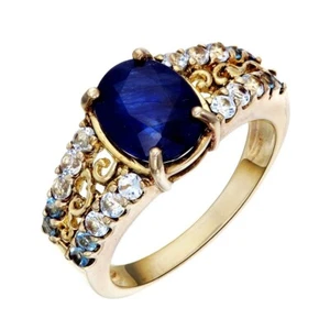 Natural Blue Sapphire Oval Ring Blue Gradient Gem Beside Gold Plated Size 7/54 - Picture 1 of 2
