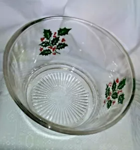 Mid Century Vtge Indiana Glass Christmas Holly Ice Bucket Candy Nut Serve Bowl - Picture 1 of 7