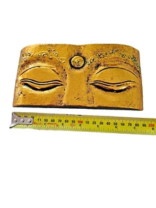 π Beautiful Bali Decorative Buddha face wood sculpture wall Decor gold Small π - Foto 1 di 4