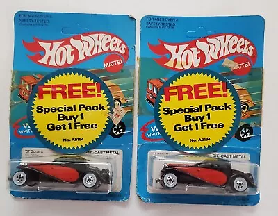 2 NICE 1982 Hot Wheels ’37 Bugatti 1696 Unpunched Cards Bottom of Cars Say 1980! - Image 1 of 3