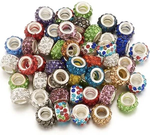 10x Mix Colour Polymer Clay Rhinestone Large Hole European Beads - Picture 1 of 3